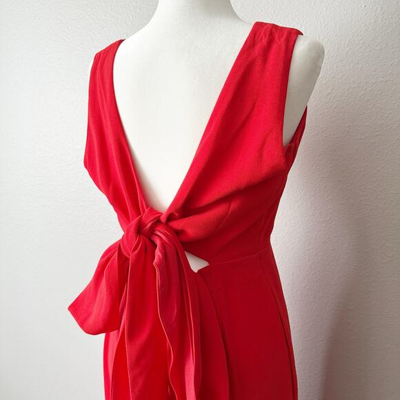 J. Crew Tie-Waist Bright Red Crepe Sleeveless V Neck Jumpsuit Women’s Size 8 - Picture 9 of 13
